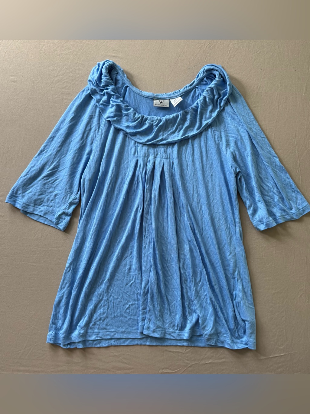 Vintage Worthington Ruffle Cowl Neck Babydoll Top